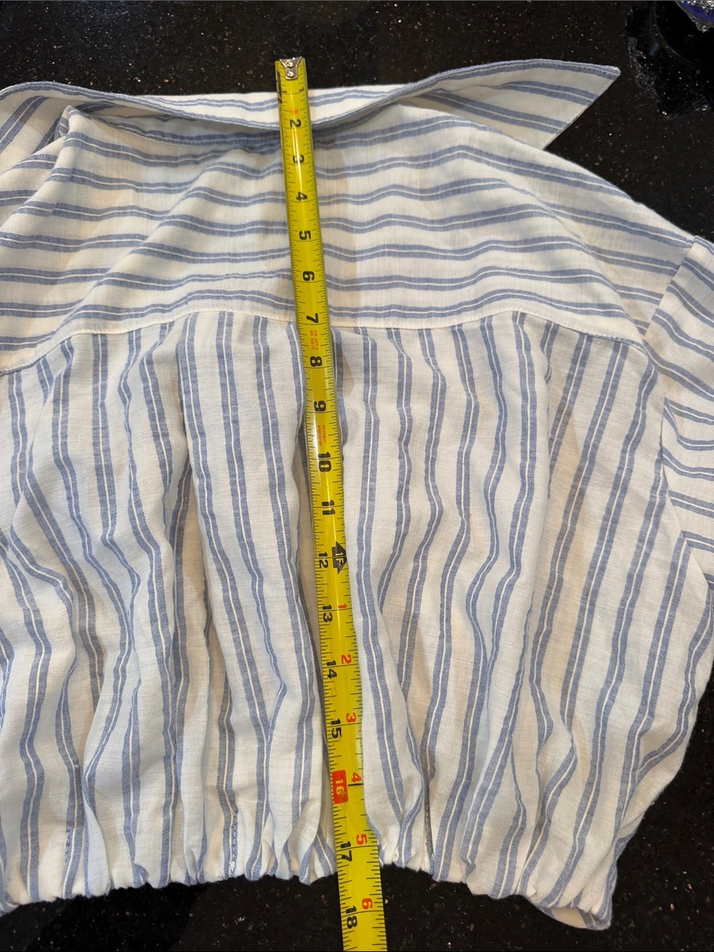 MABLE Blue White Striped 2 Piece Crop Top Wide Leg Pants Set S - Picture 14 of 16